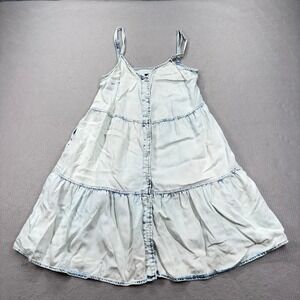 Gap Denim Dress Womens Small Light Wash Tiered Button Front Sleeveless Mini